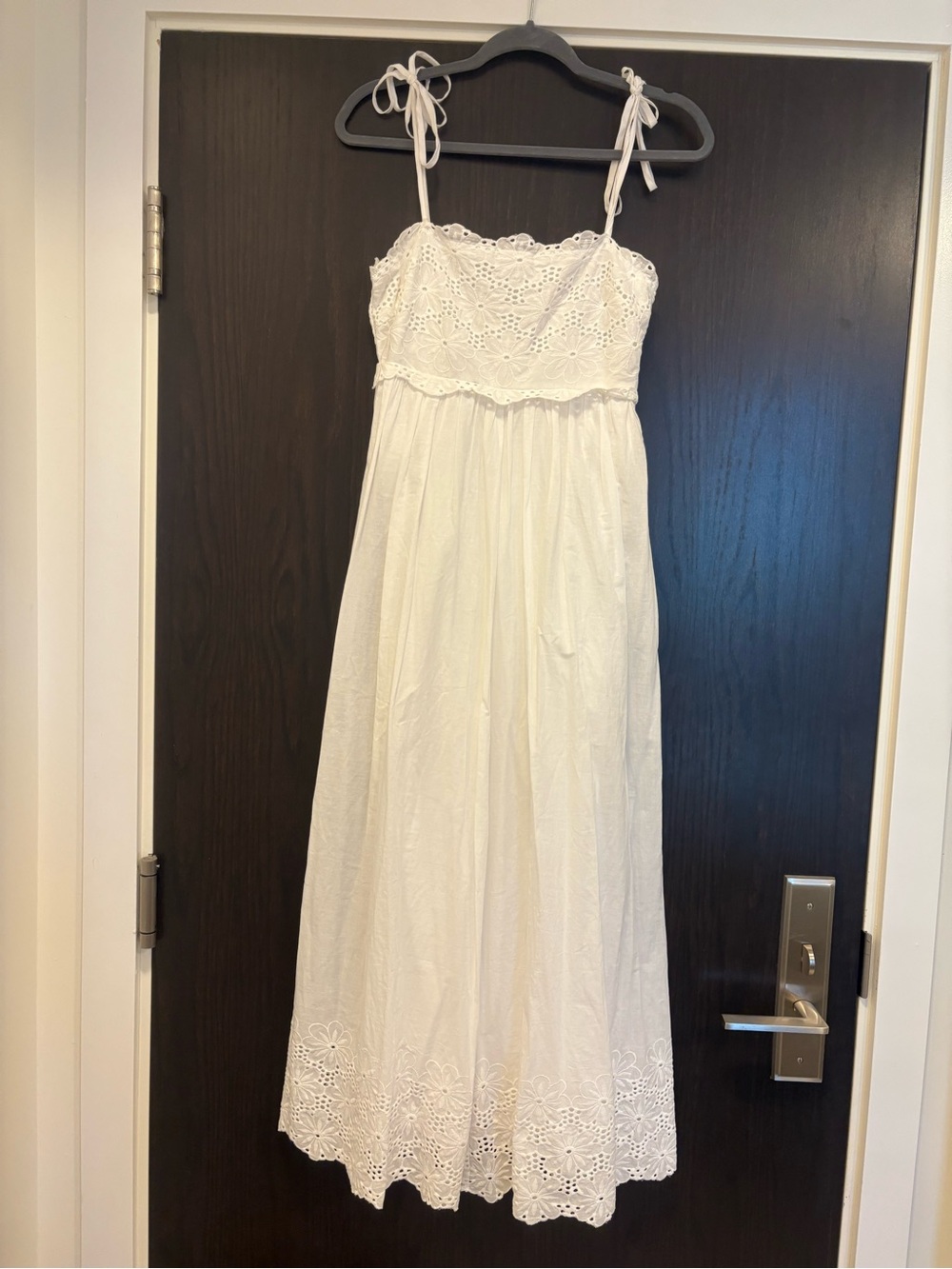 Women’s White Eyelet Maxi Dress with Tie Straps